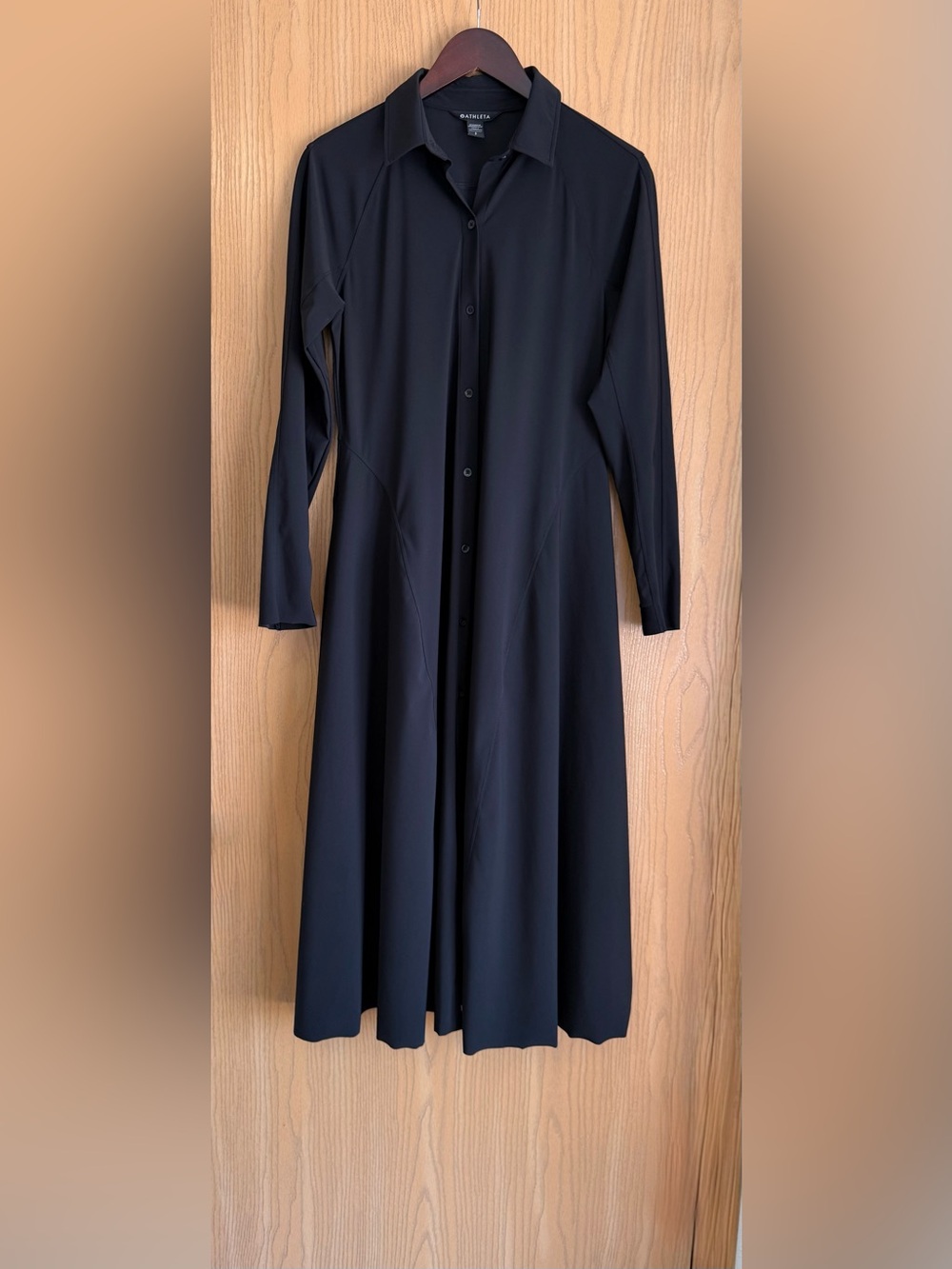 ATHLETA | SZ Small | Black Cosmic Layer Dress Long Sleeve Minimalist Midi | EUC
